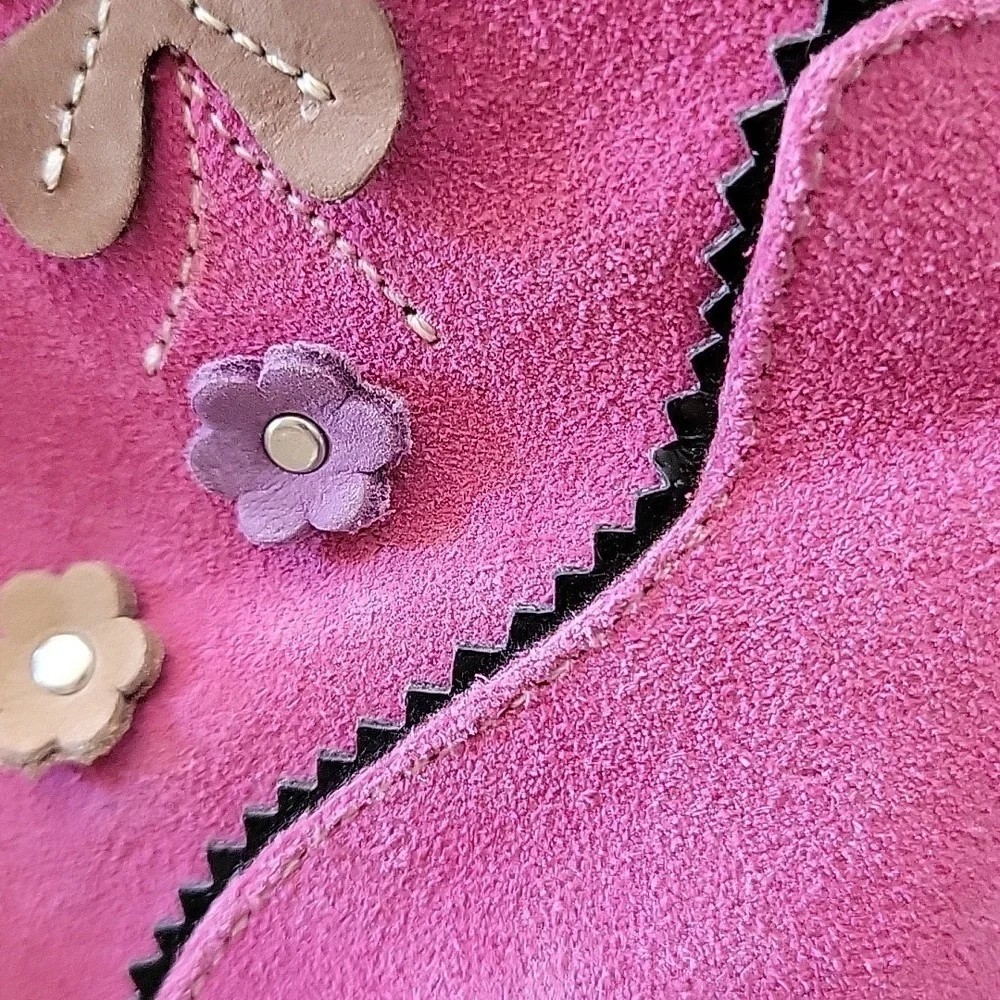 Girls Winter L'Amour Fiore Tall Faux Suede Boot Applique Flowers Hot Pink Zipper